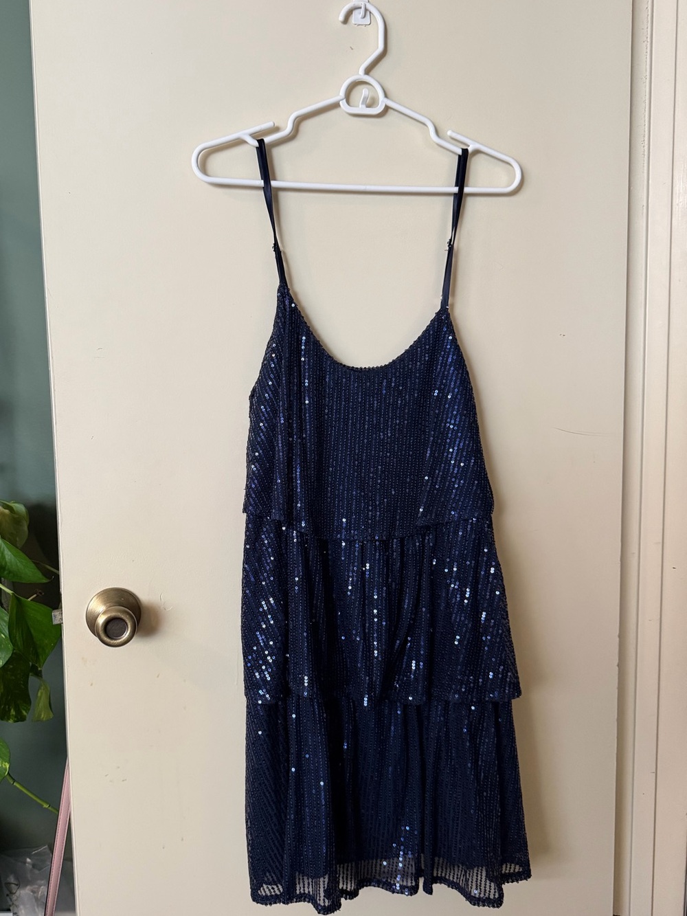 Navy Sequin Spaghetti Strap Party Dress